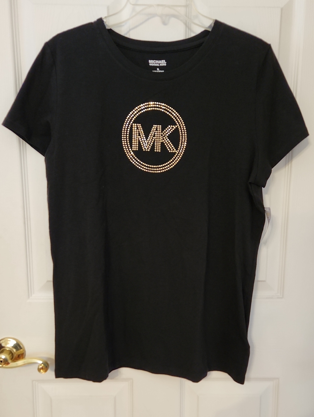 Michael Kors Women's Black Logo Tee with Gold Studs NWT Size XL